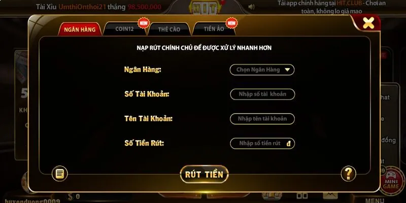 Các bước rút tiền qua ngân hàng đơn giản cho hội viên tại cổng game